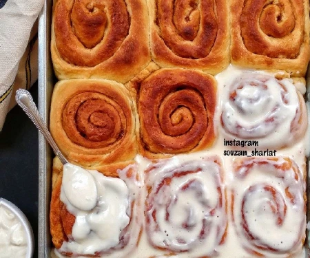 نان رول دارچینی (با آیسینگ خامه ای)