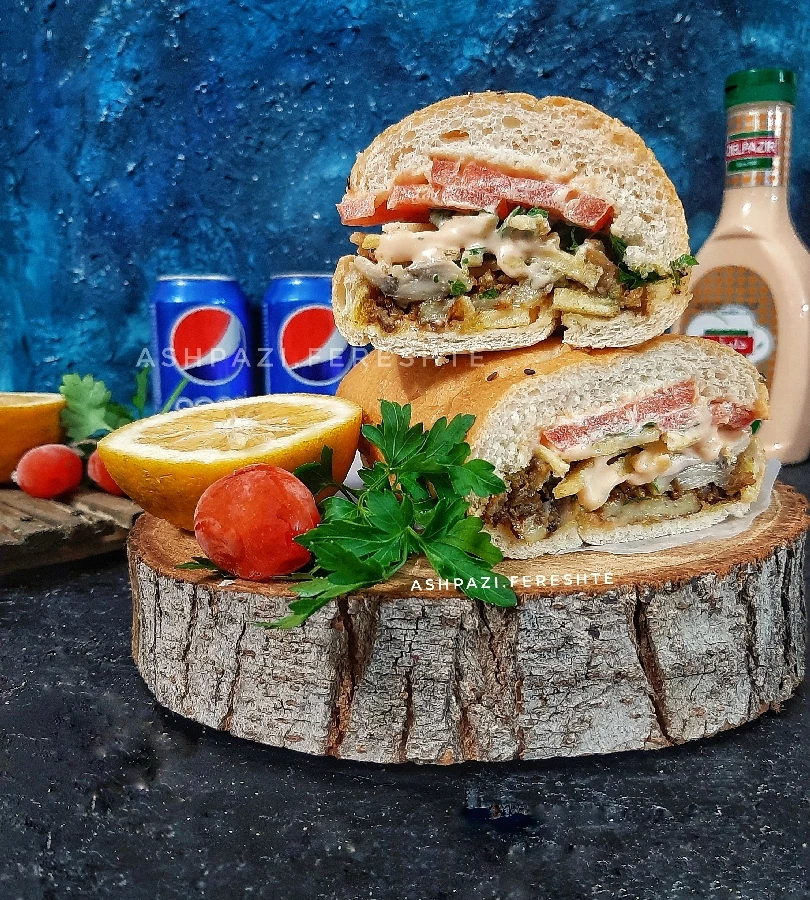 عکس ساندویچ گوشت و بادمجان