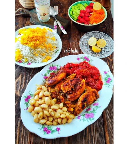خورش مرغ با لوبیا سفید