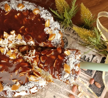 تارت کیک بادام زمینی و کارامل